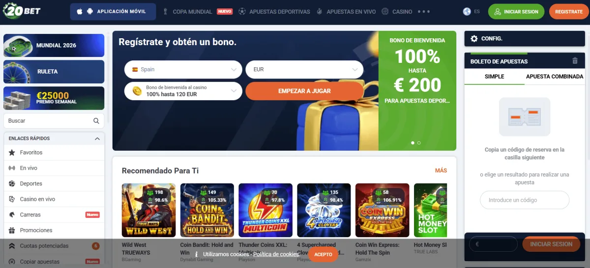 20Bet homepage casino online nuevo