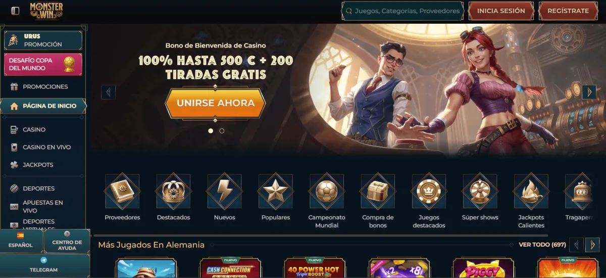 MonsterWin homepage mejores casinos online